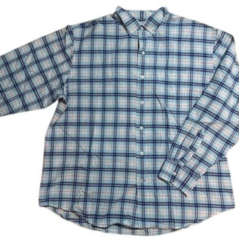 IZOD Saltwater Mens XL Blue Plaid Button Down Shirt Relaxed Classics Long Sleeve